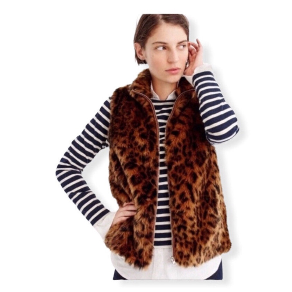 NWT J. Crew Faux Fur Leopard Vest - Size XXS